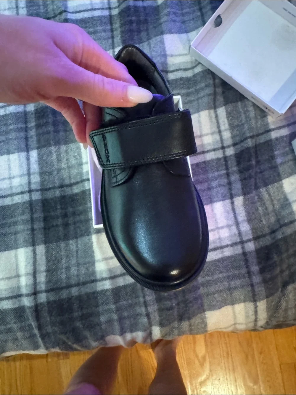 Geox Black Kids Leather Velcro School Shoe